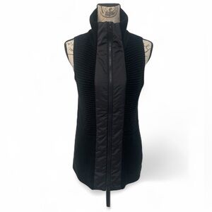 Eileen Fisher Black Merino Wool & Nylon Trim Sweater Vest XS EUC